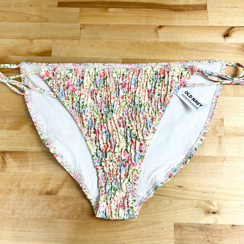 Old Navy Womens XL Floral Ruched Tie Side Bikini Bottoms Swimsuit New NWT